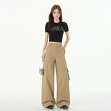 Women's Denim Pants Multi-Pocket Straight Casual Wide-Leg Trousers