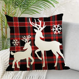 New Christmas Snowflake Grid Pillow Cover Linen Christmas Deer Print Pillow Cover Holiday Sofa Decorative Cushion