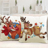 Christmas reindeer print pillow cover linen pillowcase home holiday sofa decoration