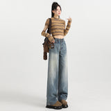 Women's  Wide-Leg Jeans High-Waist Loose Drape Hip-Covering Straight Leg Pants
