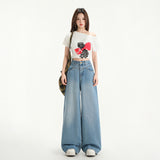 Wide Leg Jeans Women Spring New Retro High Waist Loose Straight Long Pants