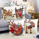 Christmas reindeer print pillow cover linen pillowcase home holiday sofa decoration
