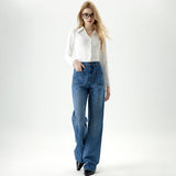 Loose Drape Straight Leg Jeans Women High Waist Slimming Wide Leg Floor-Length Pants