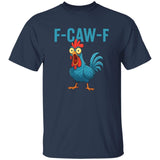 Navy blue t-shirt with a cartoon rooster and 'F-CAW-F' text on a white background