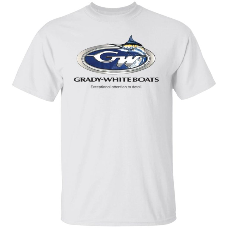 White t-shirt with Grady-White Boats logo and text on a white background