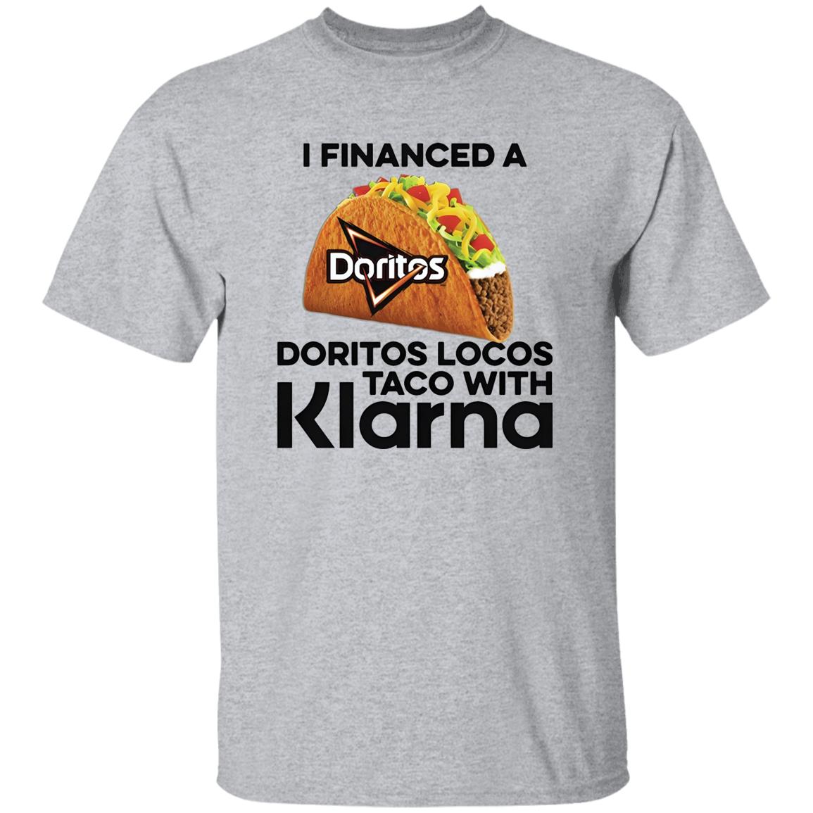 Gray t-shirt with DoritosLocos Taco graphic and text on a white background