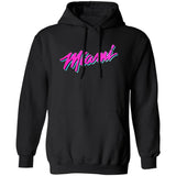 Black hoodie with 'Miami' text in colorful letters on a white background