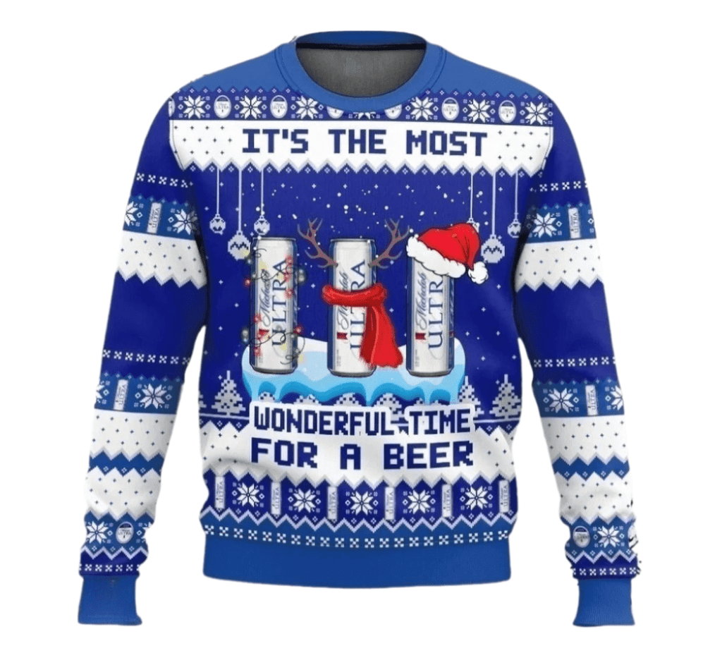 Michelob Ultra Christmas Wonderfultime For a Beer Ugly Sweater
