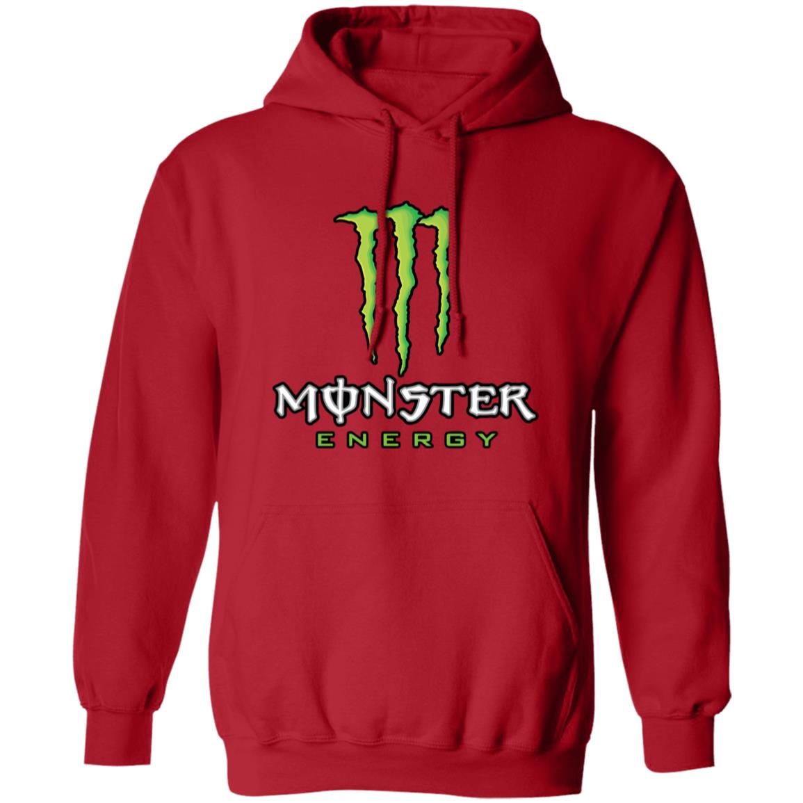 Red hoodie with Monster Energy logo on a white background