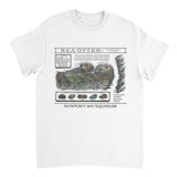 White t-shirt with sea otter graphic and Monterey Bay Aquarium text on a white background