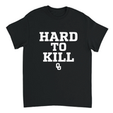 Black t-shirt with 'HARD TO KILL' text on a white background