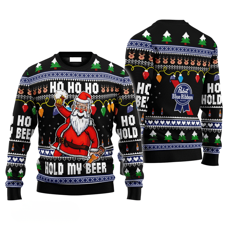 Pabst Blue Ribbon Drunken Santa Ugly Sweater