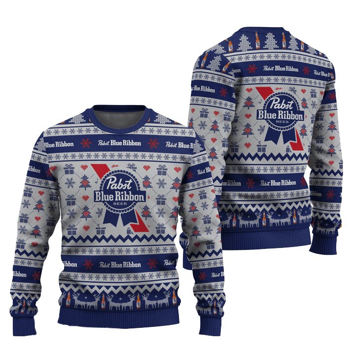 Pabst Blue Ribbon Snowing Christmas Ugly Sweater