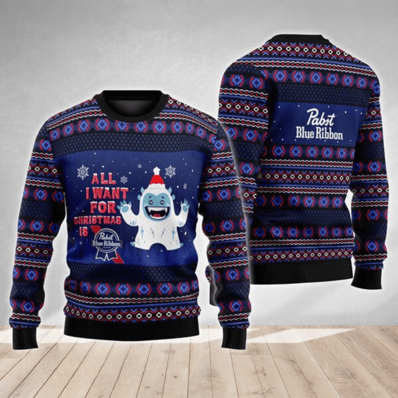 Pabst Blue Ribbon Yeti Ugly Sweater