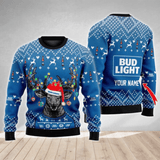 Personalized Bud Light Christmas Reindeer String Lights Ugly Sweater