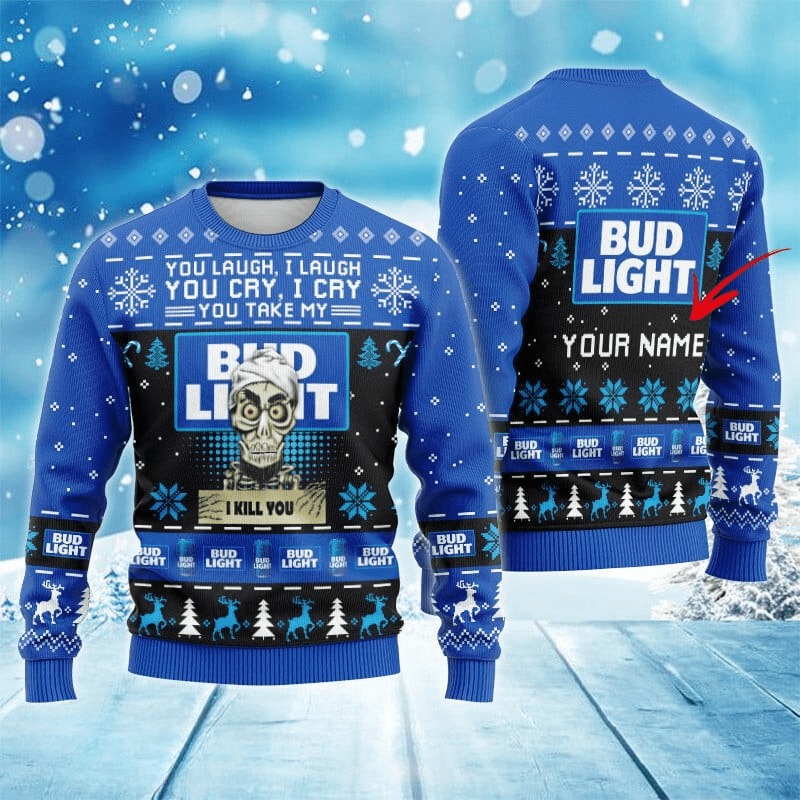 Personalized Bud Light Funny Skeleton Ugly Sweater