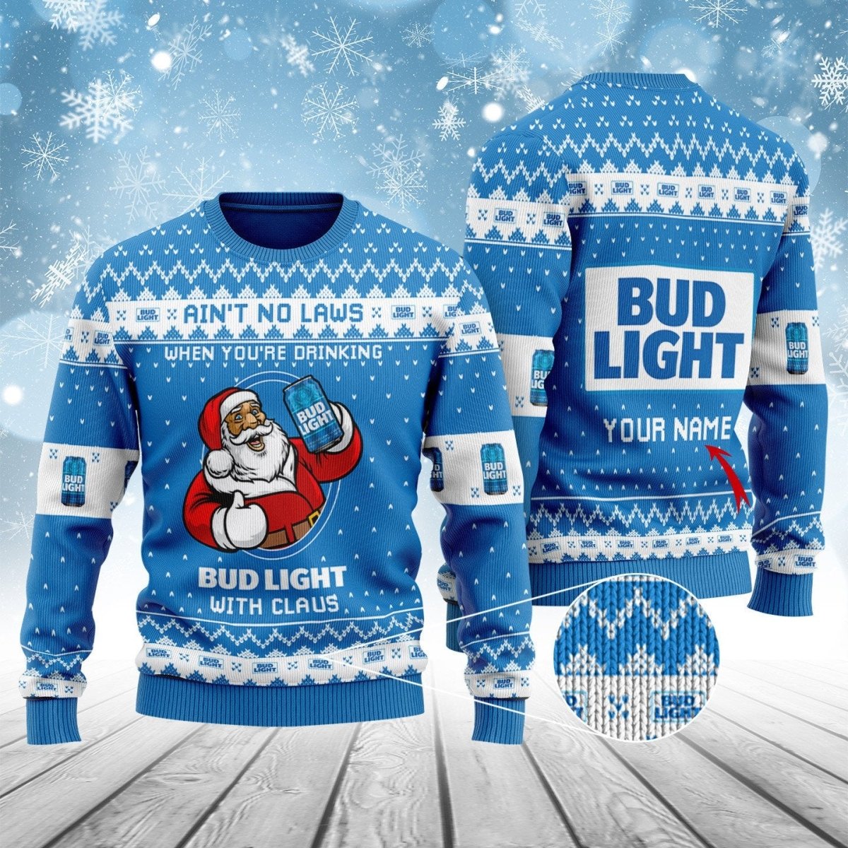Personalized Bud Light with Claus Ugly Sweater