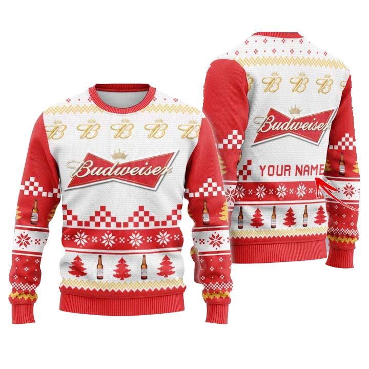 Personalized Budweiser Christmas Star Ugly Sweater