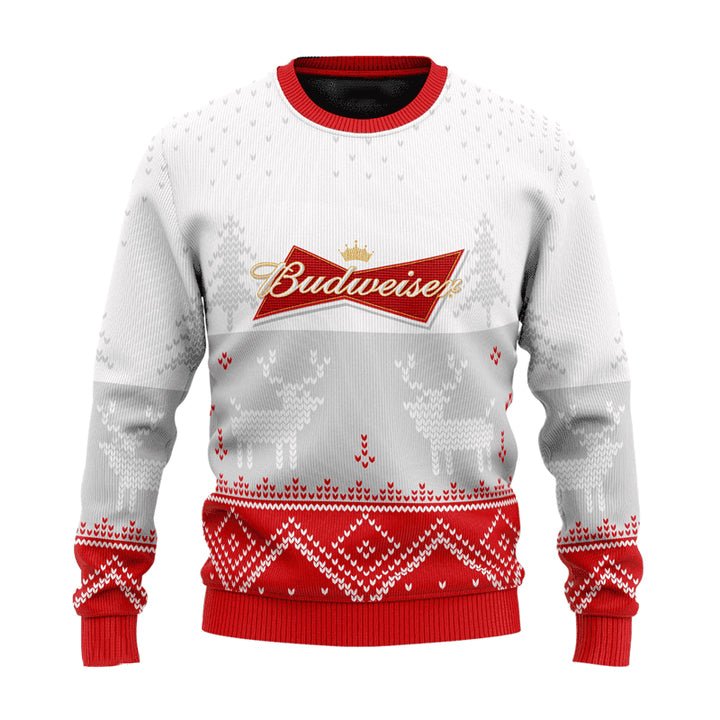 Personalized Budweiser Winter Reindeer Ugly Sweater