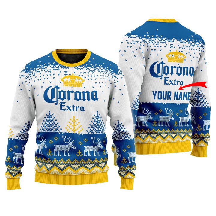 Personalized Corona Extra Reindeer Christmas Ugly Sweater