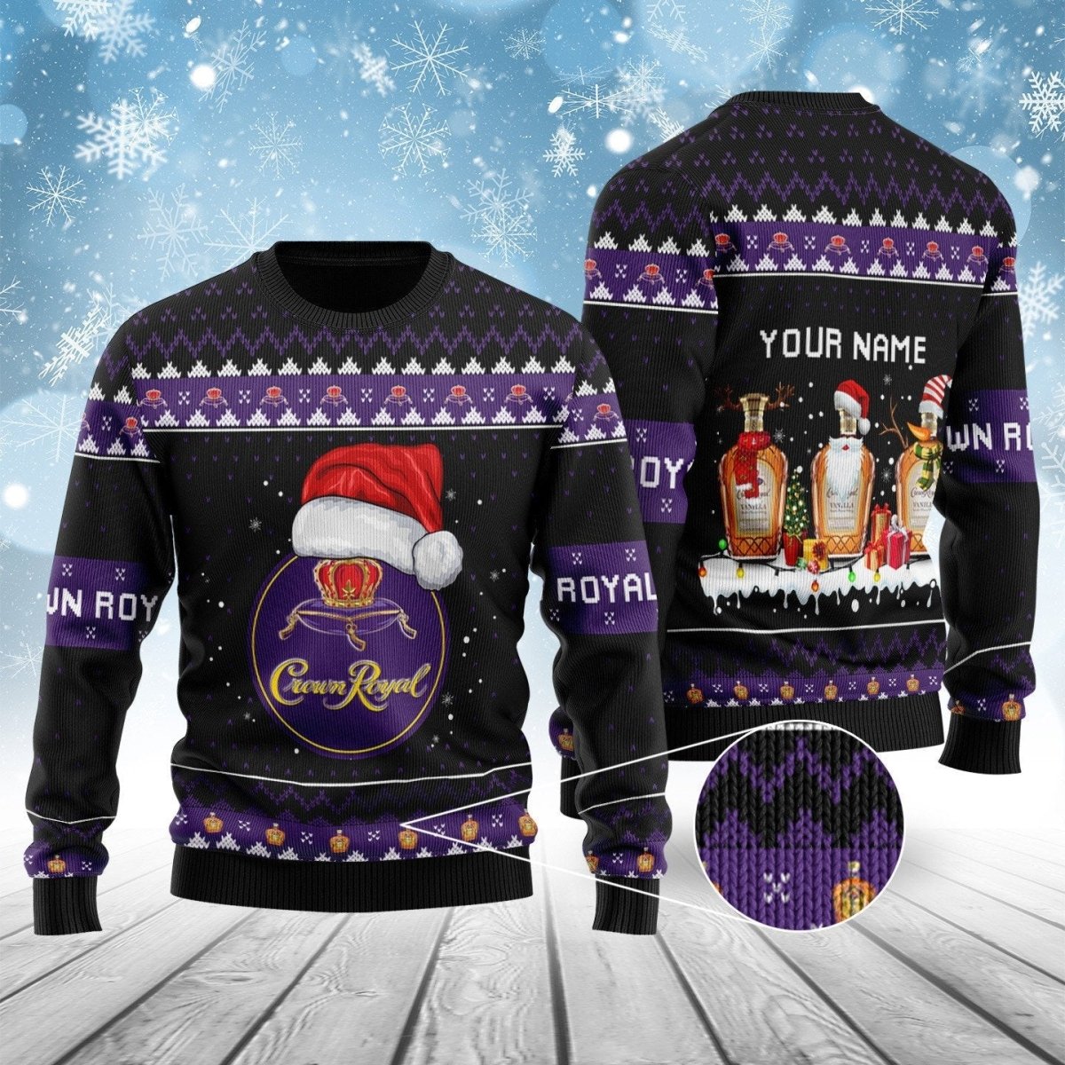 Personalized Crown Royal Bottle Santa Ugly Sweater