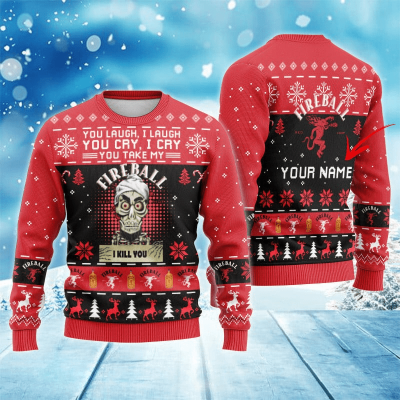 Personalized Fireball Funny Skeleton Ugly Sweater