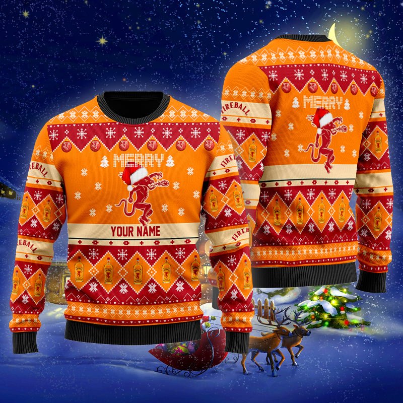 Personalized Fireball Merry Christmas Ugly Sweater