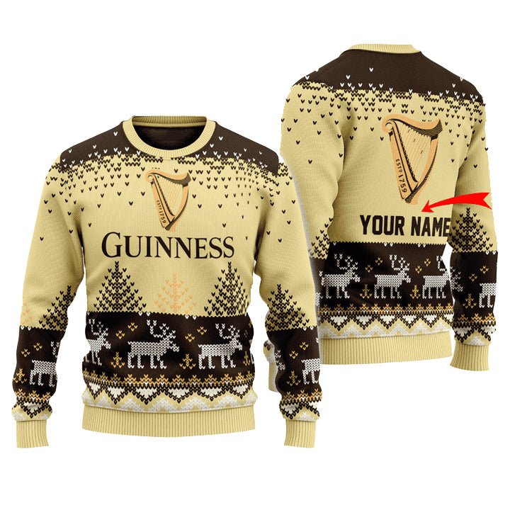 Personalized Guinness Reindeer Christmas Ugly Sweater
