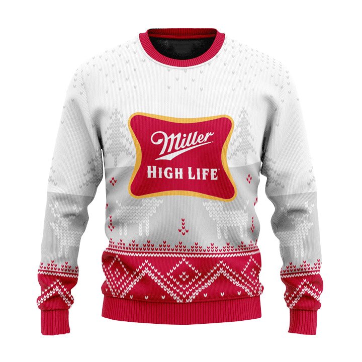 Personalized Miller High Life Winter Reindeer Ugly Sweater