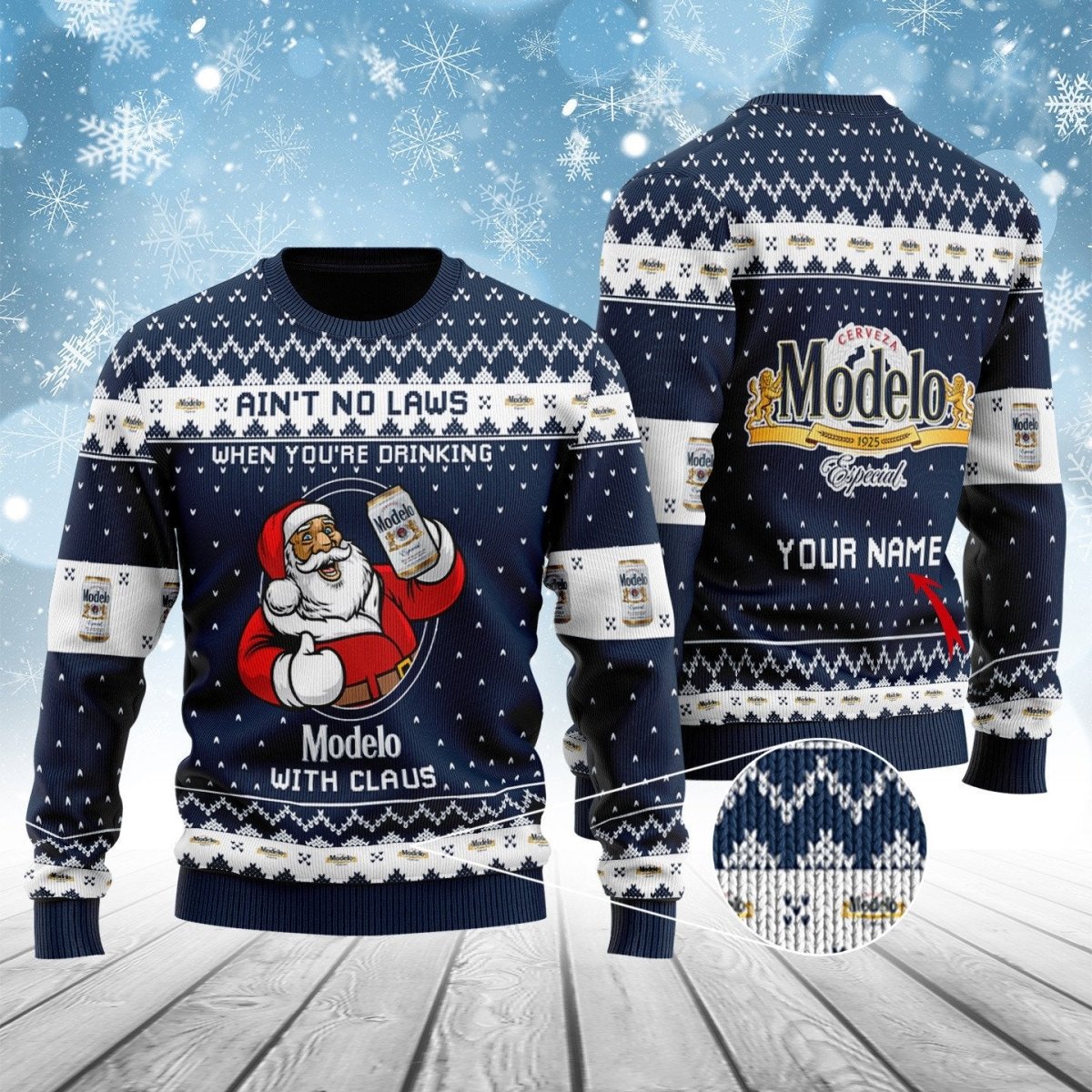 Personalized Modelo with Claus Ugly Sweater