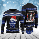 Personalized Pabst Blue Ribbon Bottle Santa Ugly Sweater
