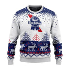 Personalized Pabst Blue Ribbon Reindeer Christmas Ugly Sweater