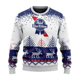Personalized Pabst Blue Ribbon Reindeer Christmas Ugly Sweater