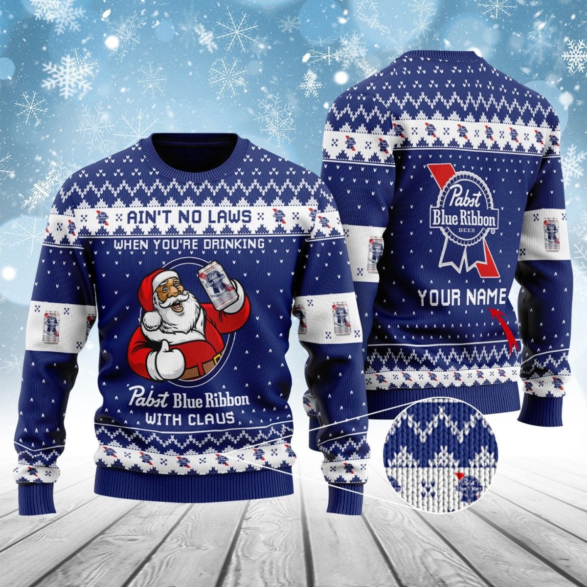 Personalized Pabst Blue Ribbon with Claus Ugly Sweater
