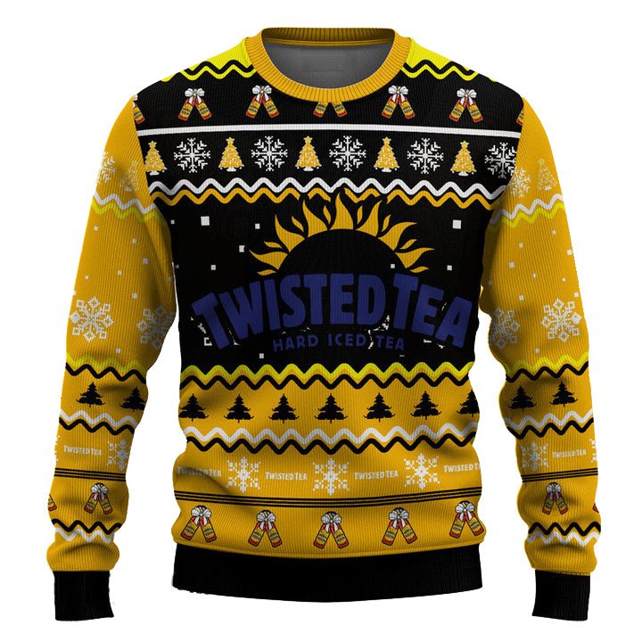 Personalized Twisted Tea Pine Tree Snowing Christmas Ugly Sweater