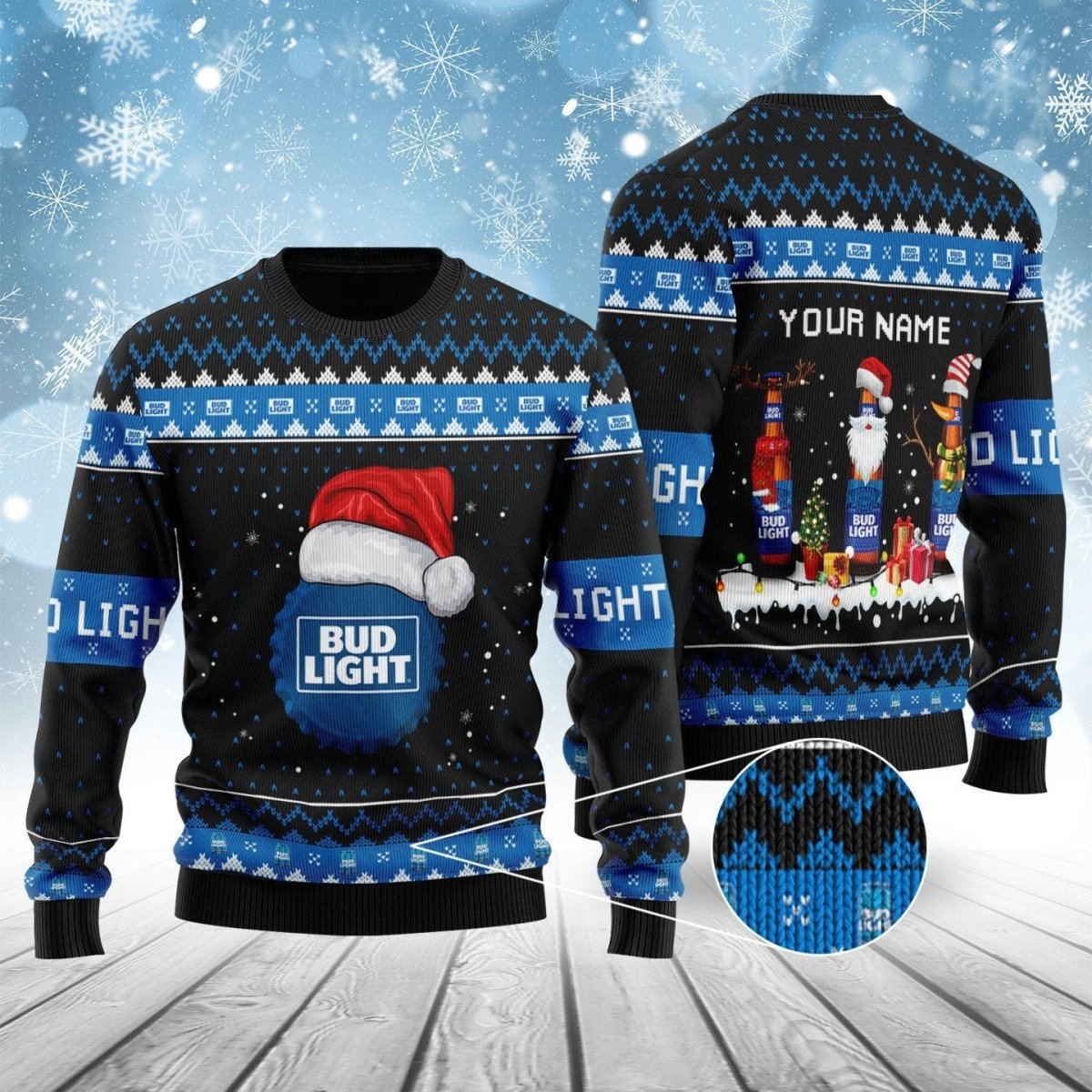 Personalized Bud Light Bottle Santa Ugly Sweater