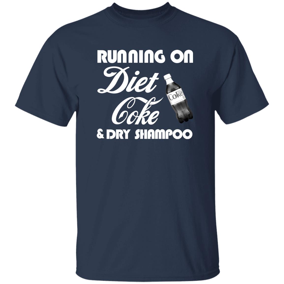 Navy blue t-shirt with white text and Diet Coke logo on a white background