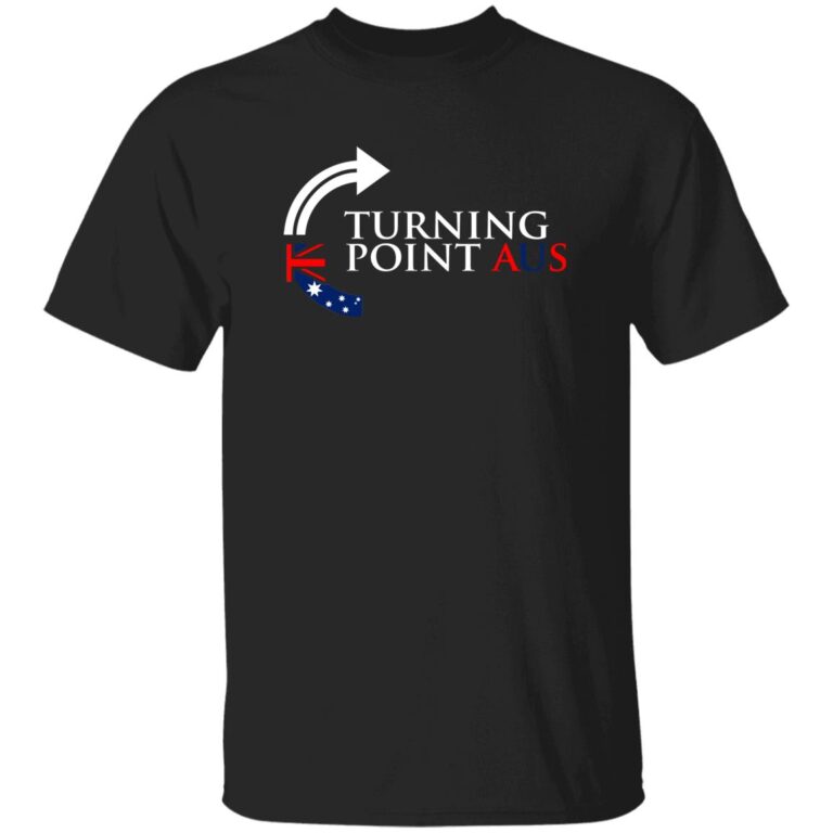 Black t-shirt with 'Turning Point USA' logo on a white background
