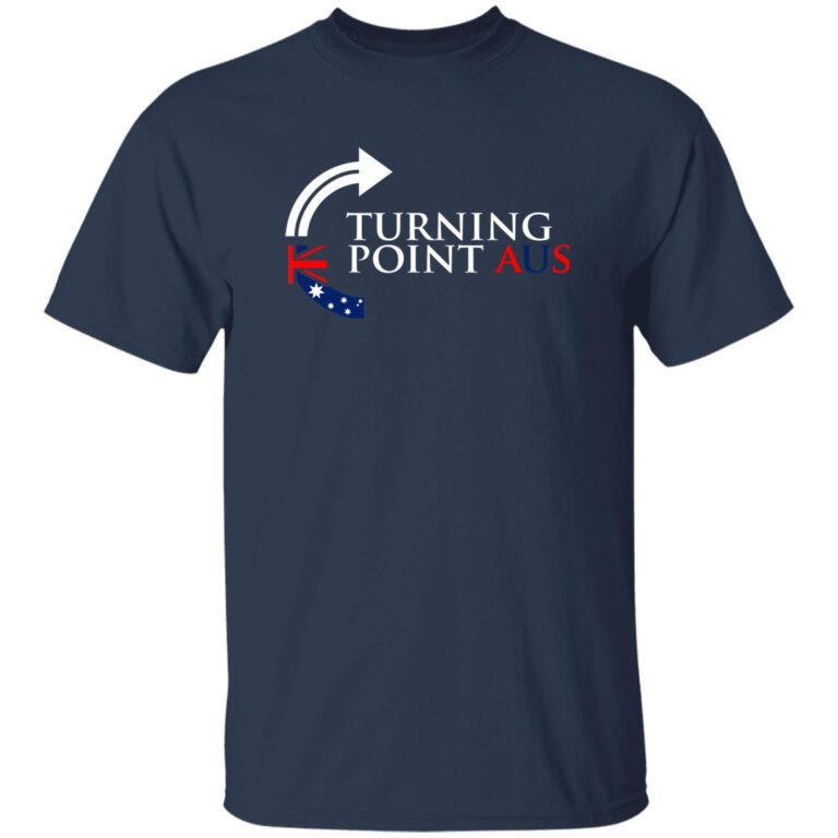 Navy blue t-shirt with 'Turning Point USA' logo on a white background
