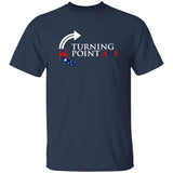 Navy blue t-shirt with 'Turning Point USA' logo on a white background