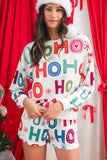 White Ho Ho Ho Letter Graphic Christmas Pajama Set