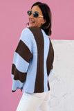 Myosotis Striped Color Block Thermal Textured Knit Drop Shoulder Sweater