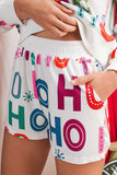 White Ho Ho Ho Letter Graphic Christmas Pajama Set