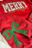 Fiery Red Merry and Bright Plaid Embroidered Letter Sequin Bow Decor Christmas Sweatshirt