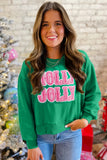 Sea Green HOLLY JOLLY Letter Christmas Holiday Sweatshirt